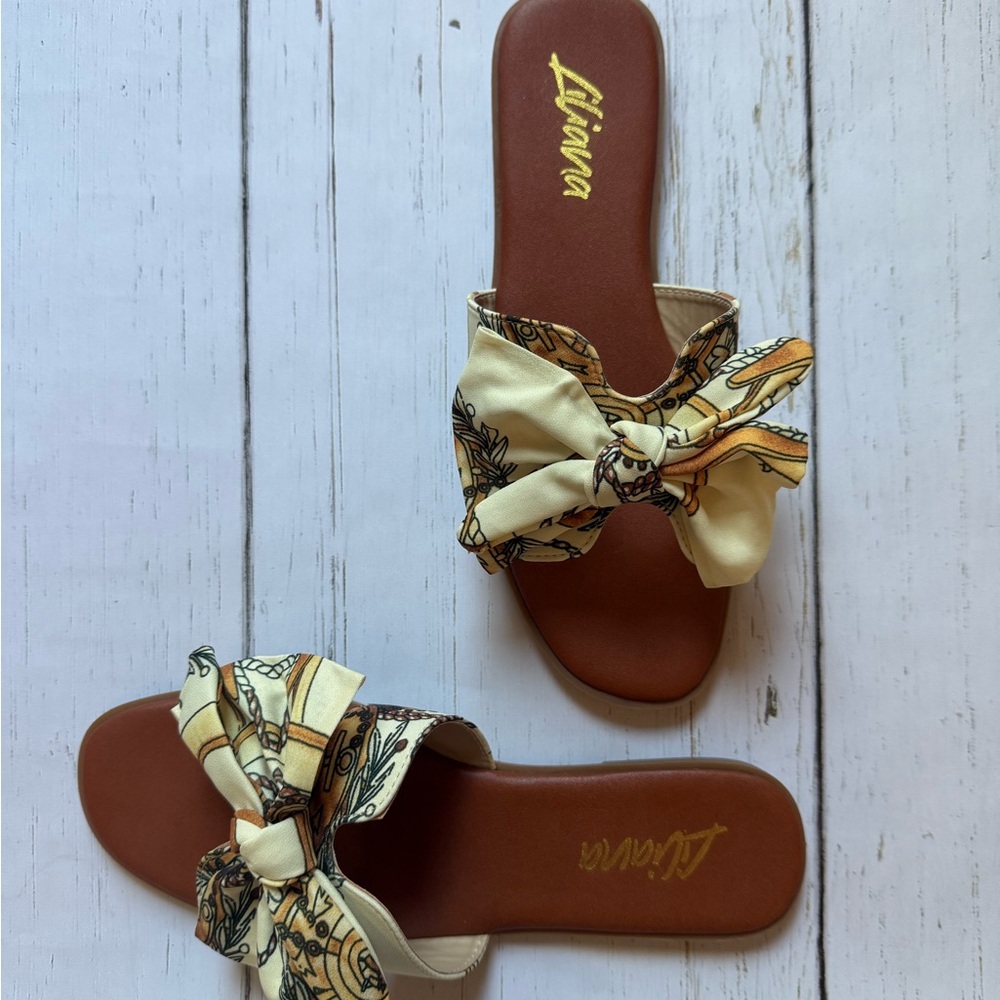 Liliana Tan and Cream Bow Sandals
